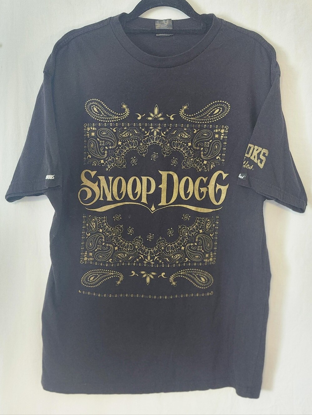 Crooks & Castles Black Tee with Gold Snoop Dogg Bandana Print